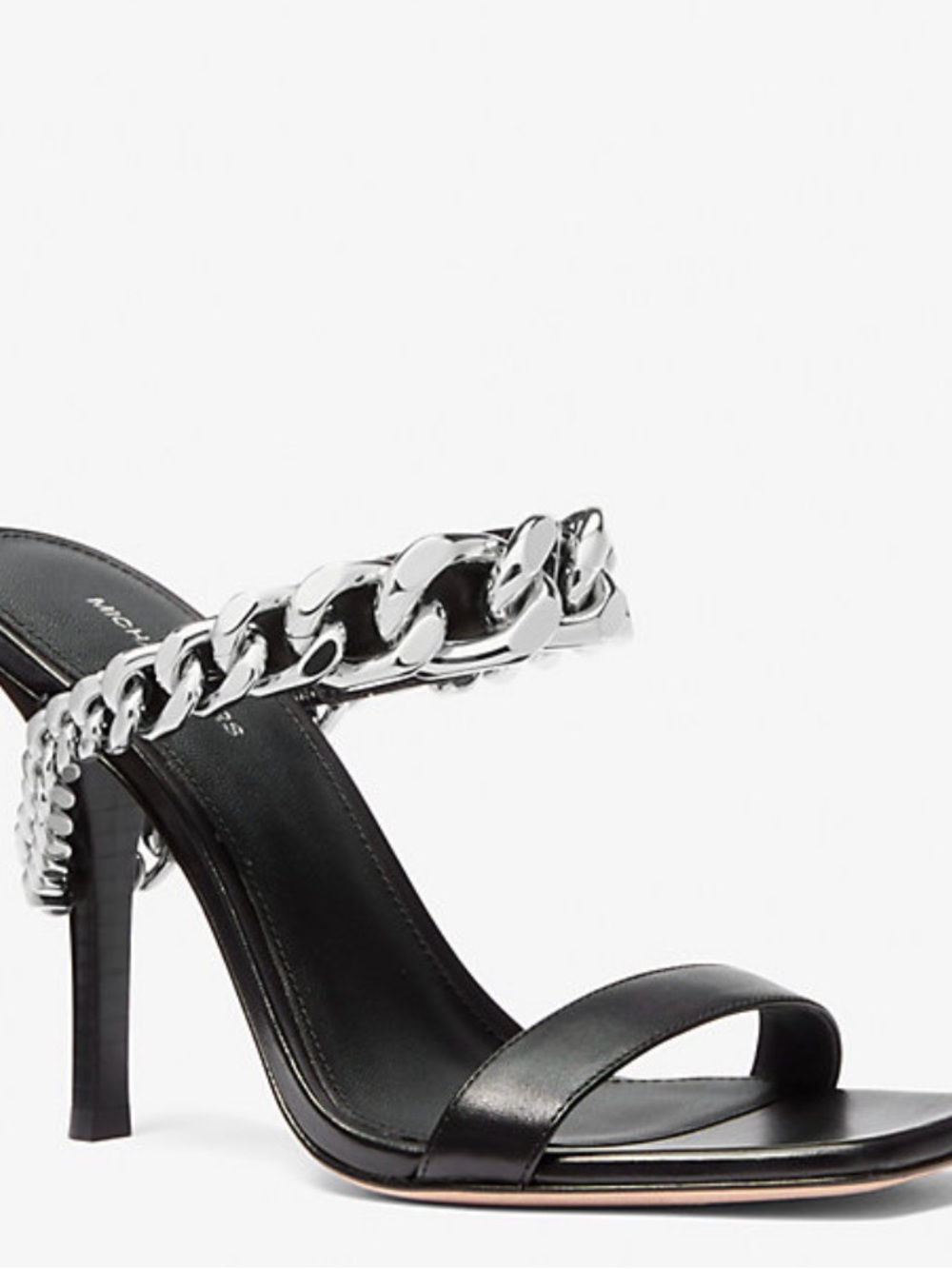 Michael Kors Black Slide Sandals with Silver Chain Detail